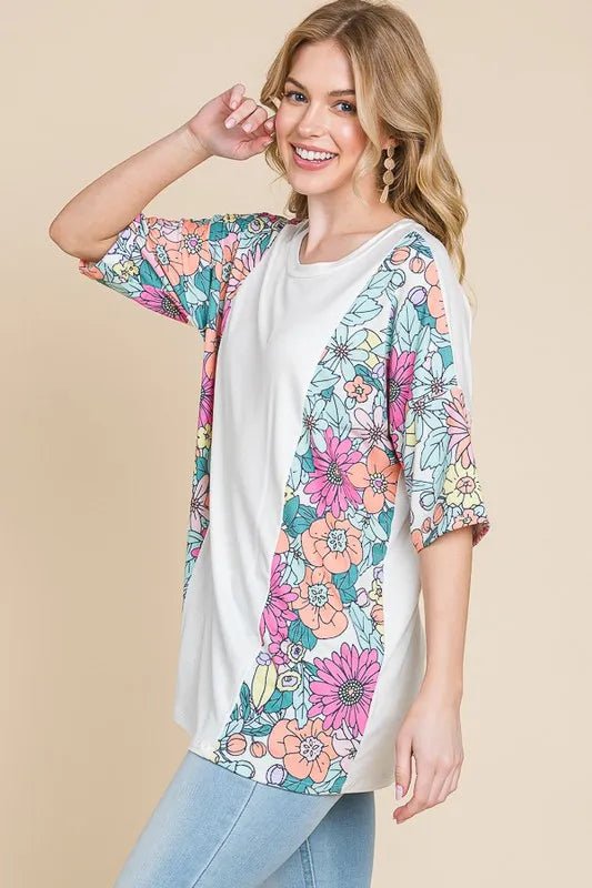 BOMBOM Floral Round Neck Half Sleeve T-Shirt for Women - Love Salve
